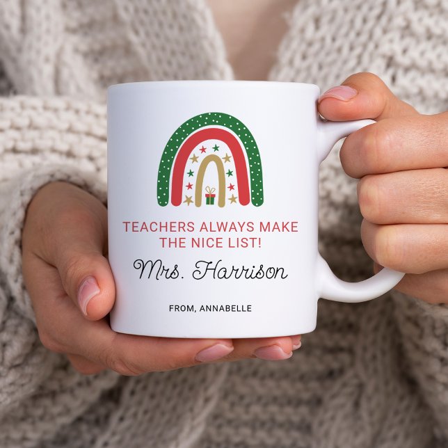 Personalized Christmas Teachers Rainbow Nice List Coffee Mug (Personalized Christmas Teachers Rainbow Nice List Coffee Mug)