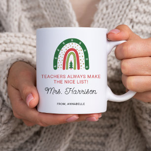 Personalized Christmas Teachers Rainbow Nice List Coffee Mug