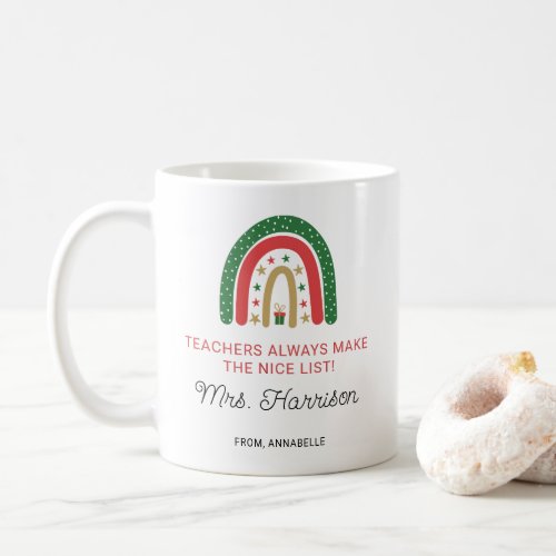 Personalized Christmas Teachers Rainbow Nice List Coffee Mug