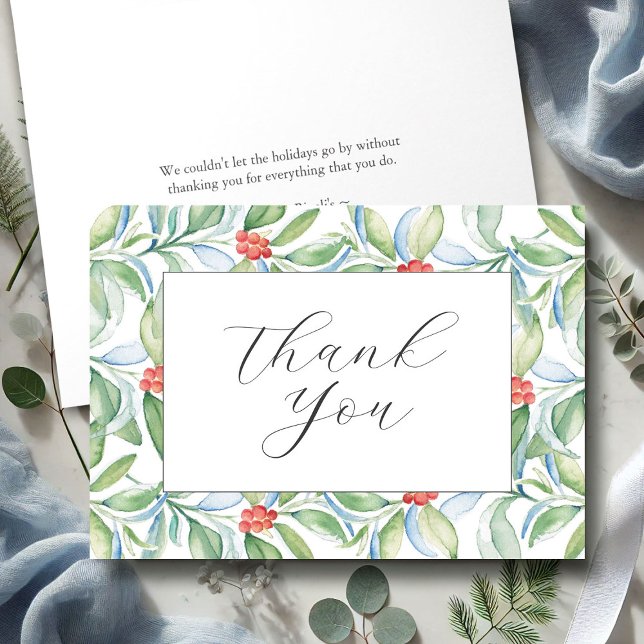 Personalized Christmas Thank You Cards (folded Christmas thank you cards watercolor botanical art by Victoria Grigaliunas of Do Tell A Belle)