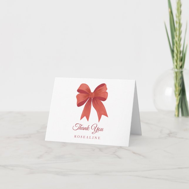 Personalized Christmas Thank You Cards Red Bow (Front)