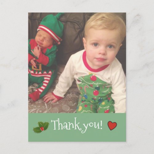 Personalized  Christmas Thank you Photo Postcard