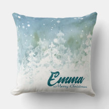 Personalized Christmas Throw Pillow - Teal Winter