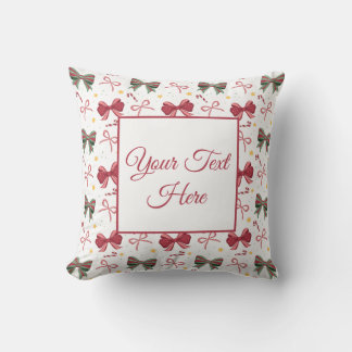 Personalized Christmas Throw Pillow With Cute Bows