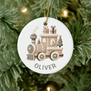 Personalized Christmas Train for Kids Ceramic Ornament