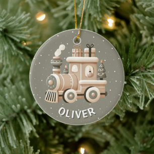 Personalized Christmas Train for Kids Ceramic Ornament