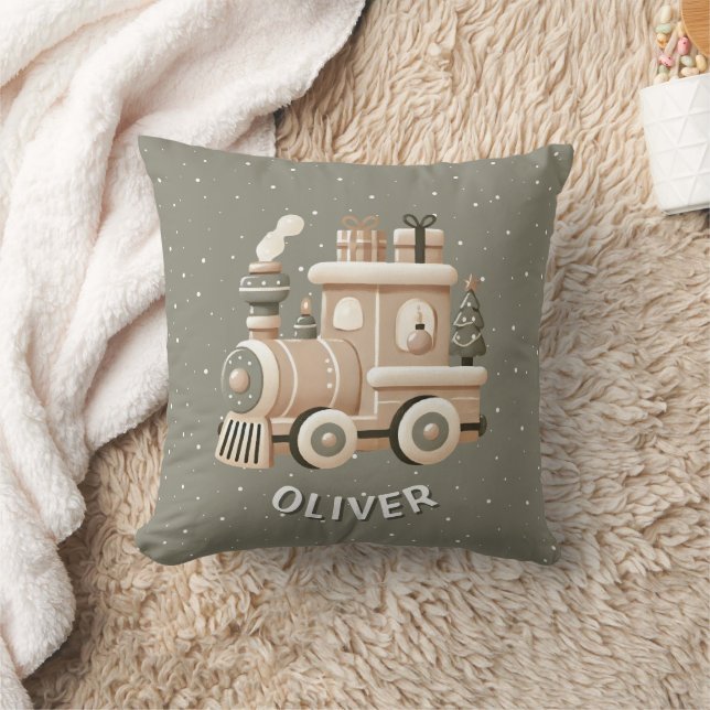 Personalized Christmas Train for Kids  Throw Pillow (Blanket)