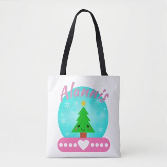 Personalized Christmas Tree And Hearts Tote Bag