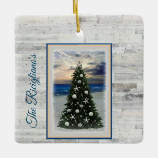 Personalized Christmas Tree Beach Ceramic Ornament