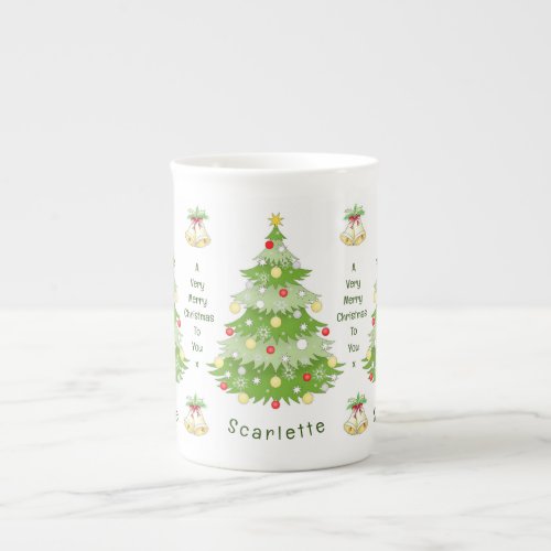 Personalized Christmas Tree  Bells Bone China Mug