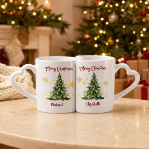 Personalized Christmas Tree Couples’ Nesting Coffee Mug Set