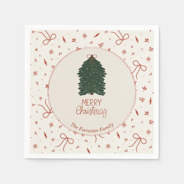 Personalized Christmas Tree Custom Family  Napkins (Front)