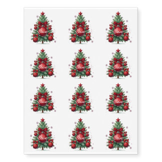 Personalized Christmas Tree Custom Name Holiday Temporary Tattoos