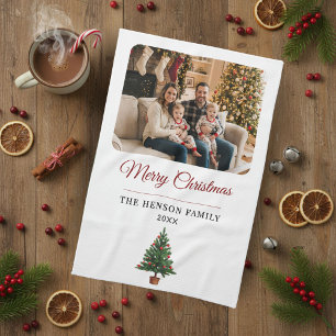 Personalized Christmas Tree Family Photo Kitchen Towel