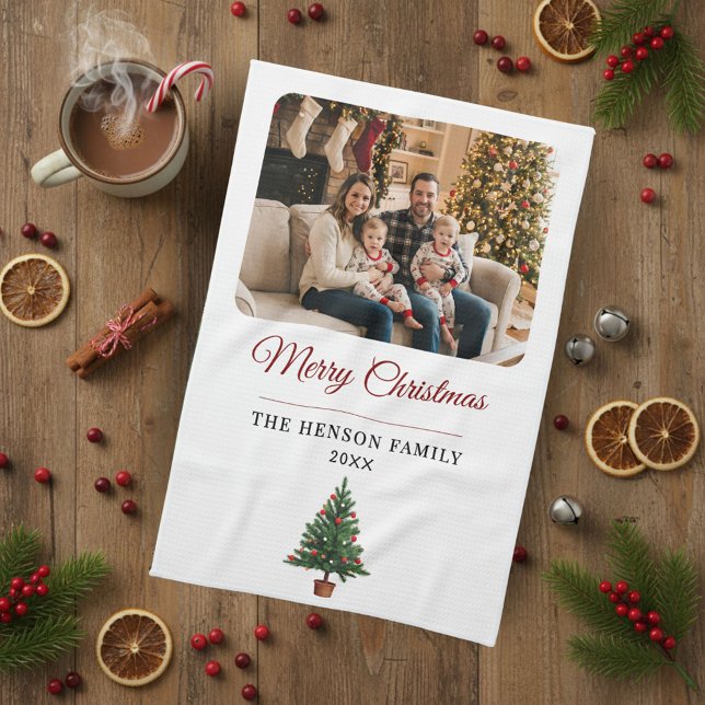 Personalized Christmas Tree Family Photo Kitchen Towel (Creator Uploaded)