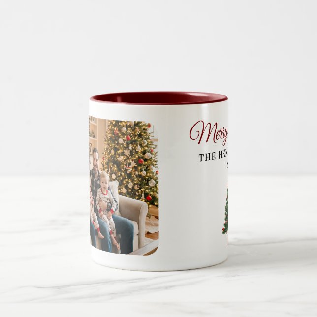 Personalized Christmas Tree Family Photo  Two-Tone Coffee Mug (Center)