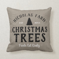 Personalized Christmas Tree Farm Grain Sack Throw Pillow