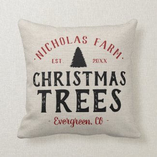 Personalized Christmas Tree Farm Grain Sack Throw Pillow
