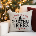 Personalized Christmas Tree Farm Grain Sack Throw Pillow<br><div class="desc">Rustic faux grainsack holiday Christmas Tree Farm throw pillow personalized with your family name, established date, city or any other custom text. Please note the subtle burlap background texture is part of the printed design and product is not made of real burlap material. Click the Customize It button to add...</div>