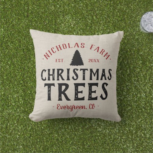 Personalized Christmas Tree Farm  Outdoor Pillow