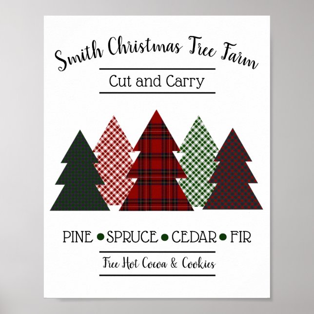 Personalized Christmas Tree Farm Red Green Plaid Poster (Front)