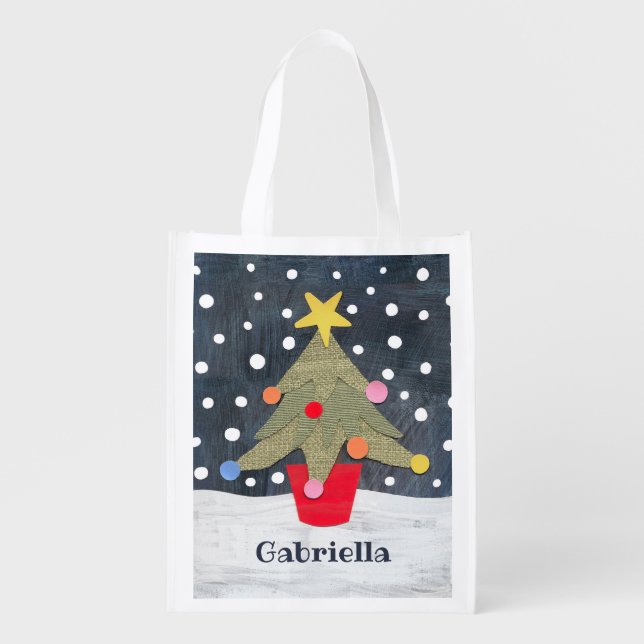 Personalized Christmas Tree Grocery Bag (Front)