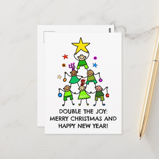Personalized Christmas Tree Kids Postcard (Front/Back In Situ)