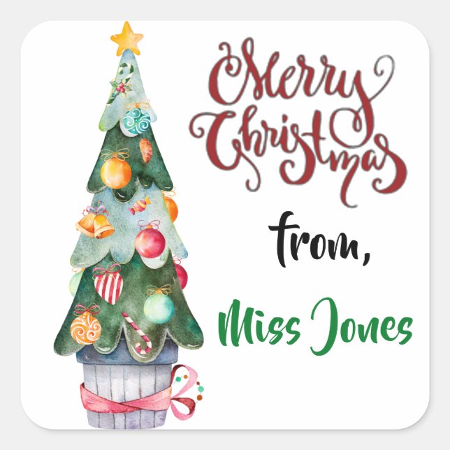 Personalized Christmas Tree Square Sticker (Front)