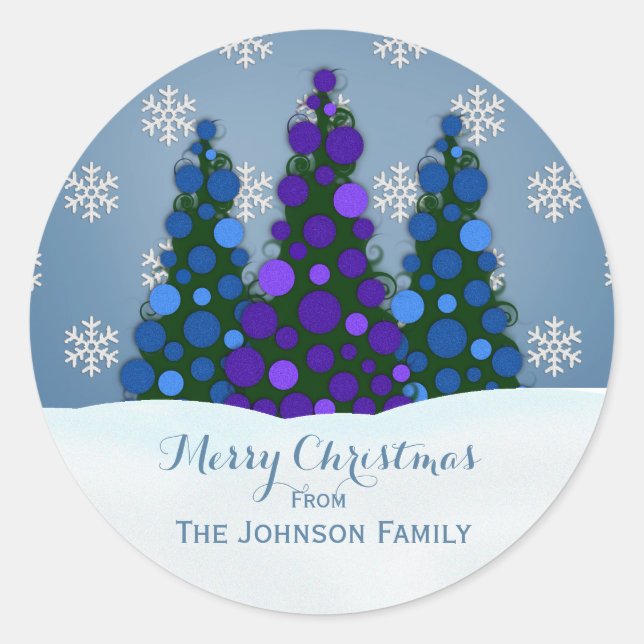 Personalized Christmas Tree Stickers Purple Blue (Front)