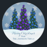 Personalized Christmas Tree Stickers Purple Blue<br><div class="desc">Pretty Gift Stickers have a both purple and blue Christmas Trees,  on a snowy background. Personalized with your name.</div>