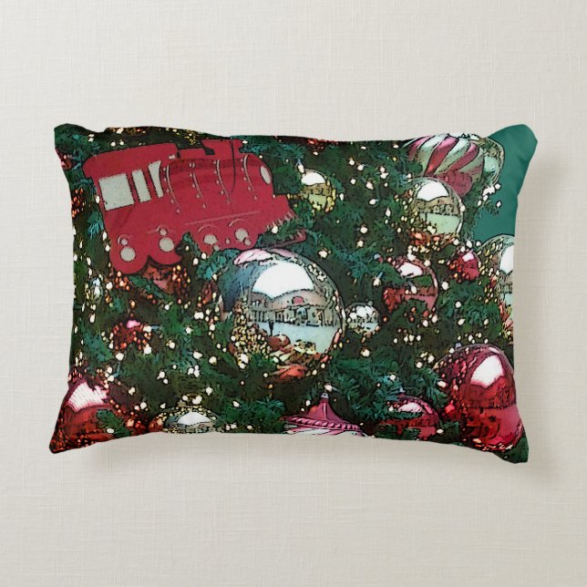 Personalized Christmas Tree Union Station Train Accent Pillow (Back)