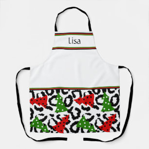 Personalized Christmas Trees and Animal Print Apron