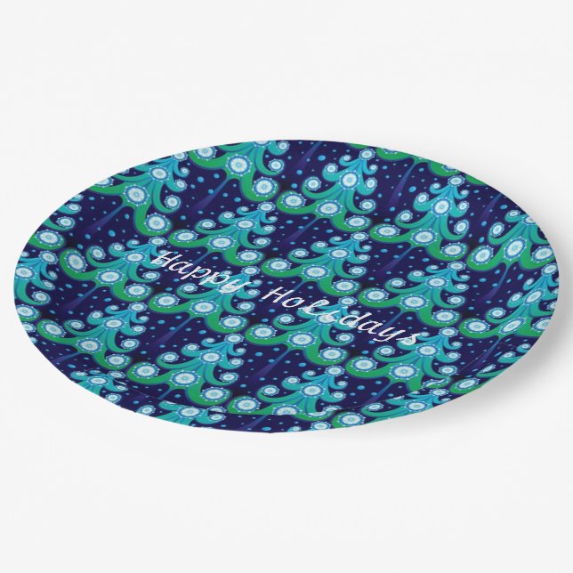 Personalized Christmas Trees Pattern Paper Plates (Angled)