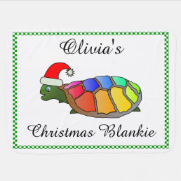 Personalized Christmas Turtle with Santa Hat Baby Blanket