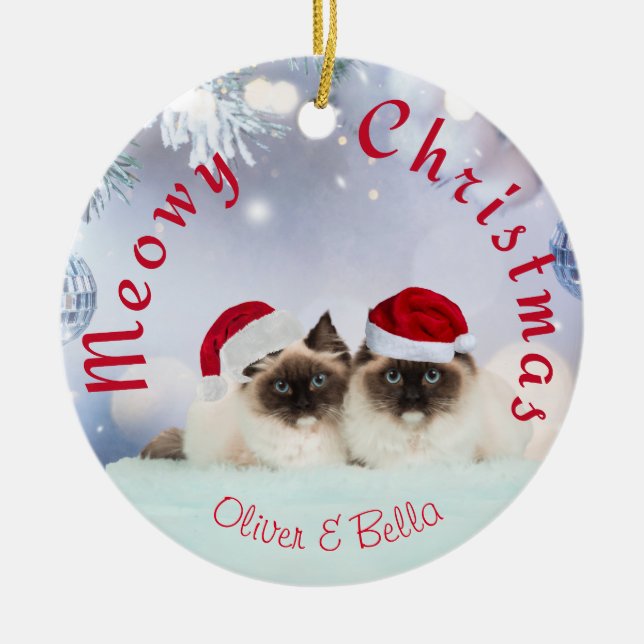 Personalized Christmas two Cats Ornament (Front)