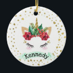 Personalized Christmas Unicorn Christmas Ornament<br><div class="desc">With gold hearts,  a gorgeous Christmas unicorn and the ability to personalize this design,  this ornament makes a wonderful gift for anyone who loves unicorns & Christmas!</div>