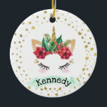 Personalized Christmas Unicorn Christmas Ornament<br><div class="desc">With gold hearts,  a gorgeous Christmas unicorn and the ability to personalize this design,  this ornament makes a wonderful gift for anyone who loves unicorns & Christmas!</div>