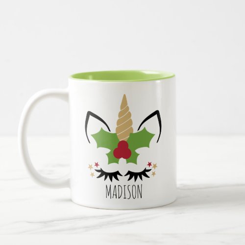 Personalized Christmas Unicorn Face Christmas Two_Tone Coffee Mug