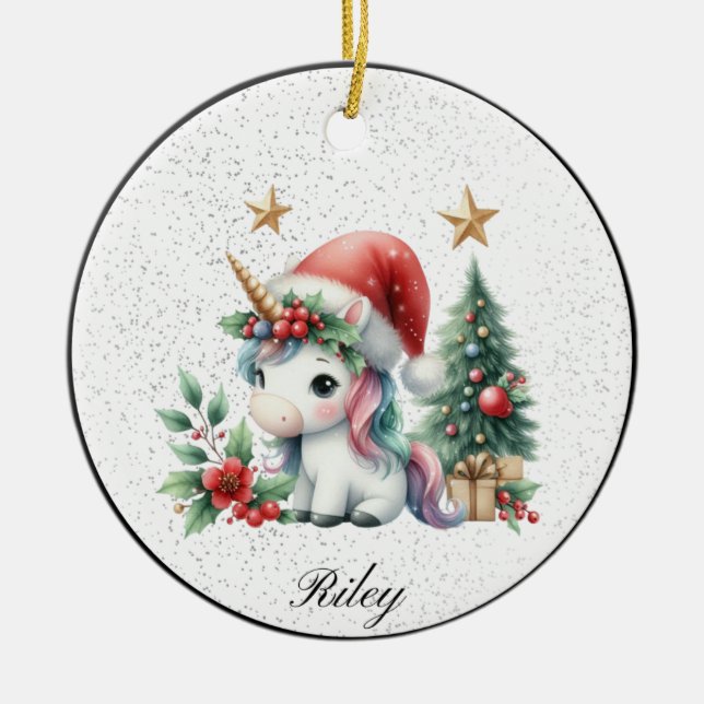 Personalized Christmas Unicorn Ornament (Front)