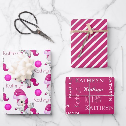 Personalized Christmas Unicorns Wrapping Paper Sheets