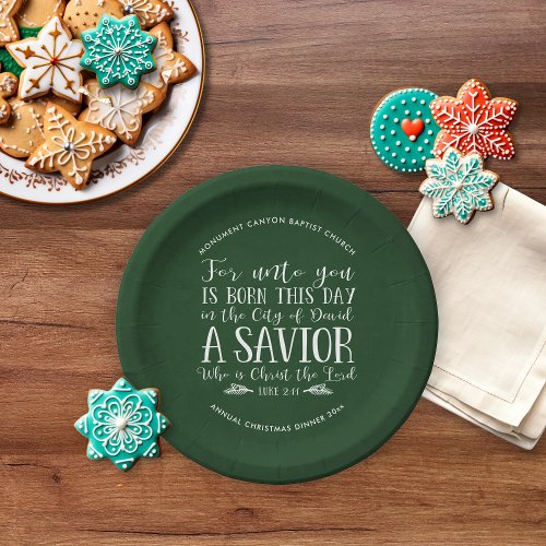 Personalized Christmas Verse Typography Green Paper Plates