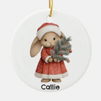 Personalized Christmas Victorian Bunny Rabbit Ceramic Ornament