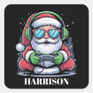 Personalized Christmas Video Game Santa Xmas  Square Sticker