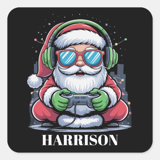 Personalized Christmas Video Game Santa Xmas  Square Sticker (Front)