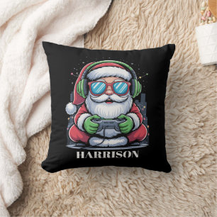 Personalized Christmas Video Game Santa Xmas Throw Pillow
