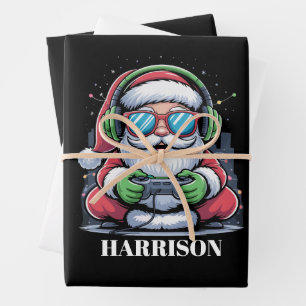 Personalized Christmas Video Game Santa Xmas  Wrapping Paper Sheets