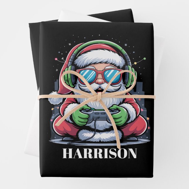 Personalized Christmas Video Game Santa Xmas  Wrapping Paper Sheets (In situ)