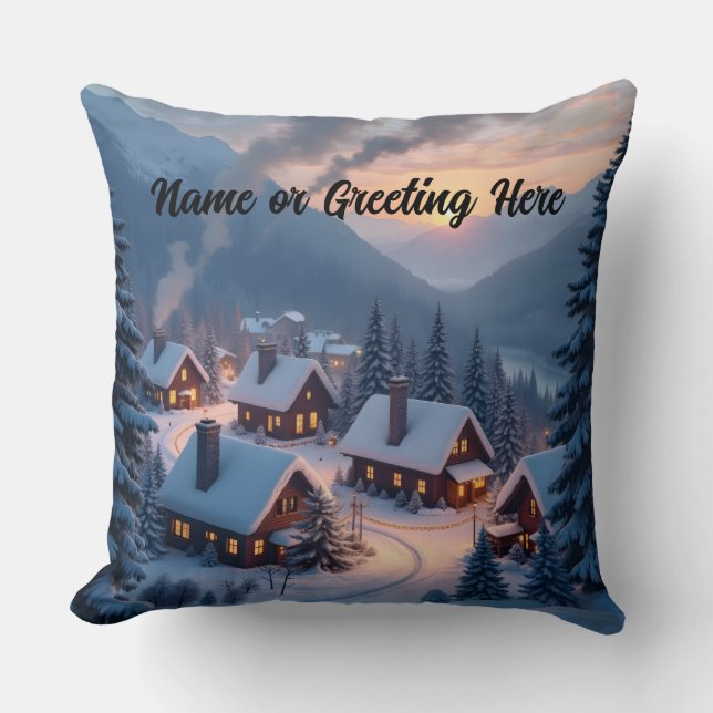 Personalized Christmas Village 1 Throw Pillow (Front)
