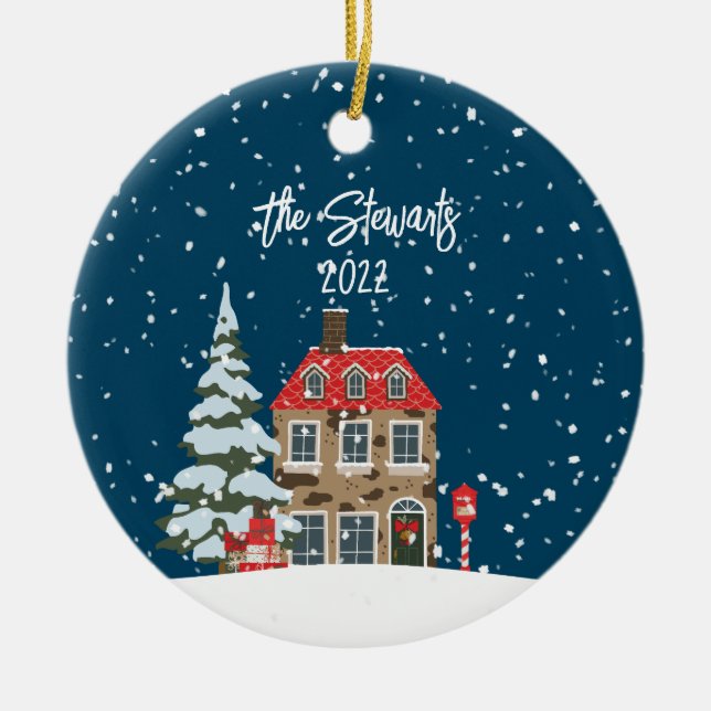 Personalized Christmas Village Scene Ornament (Front)