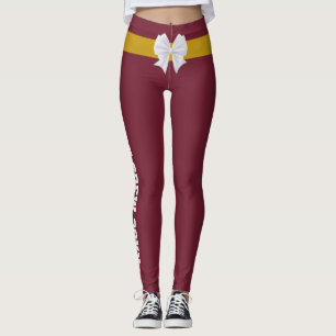 Personalized Christmas Vintage Burgundy Gold Bow Leggings
